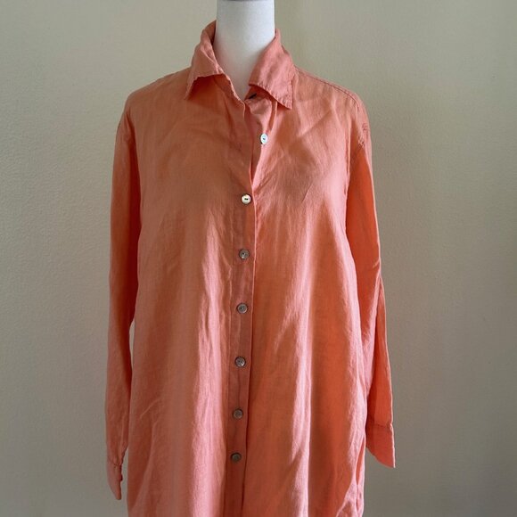 Coco Rose Tunic Dress Womens Size L/XL Peach Pure Linen Collared Button Front - Picture 3 of 8